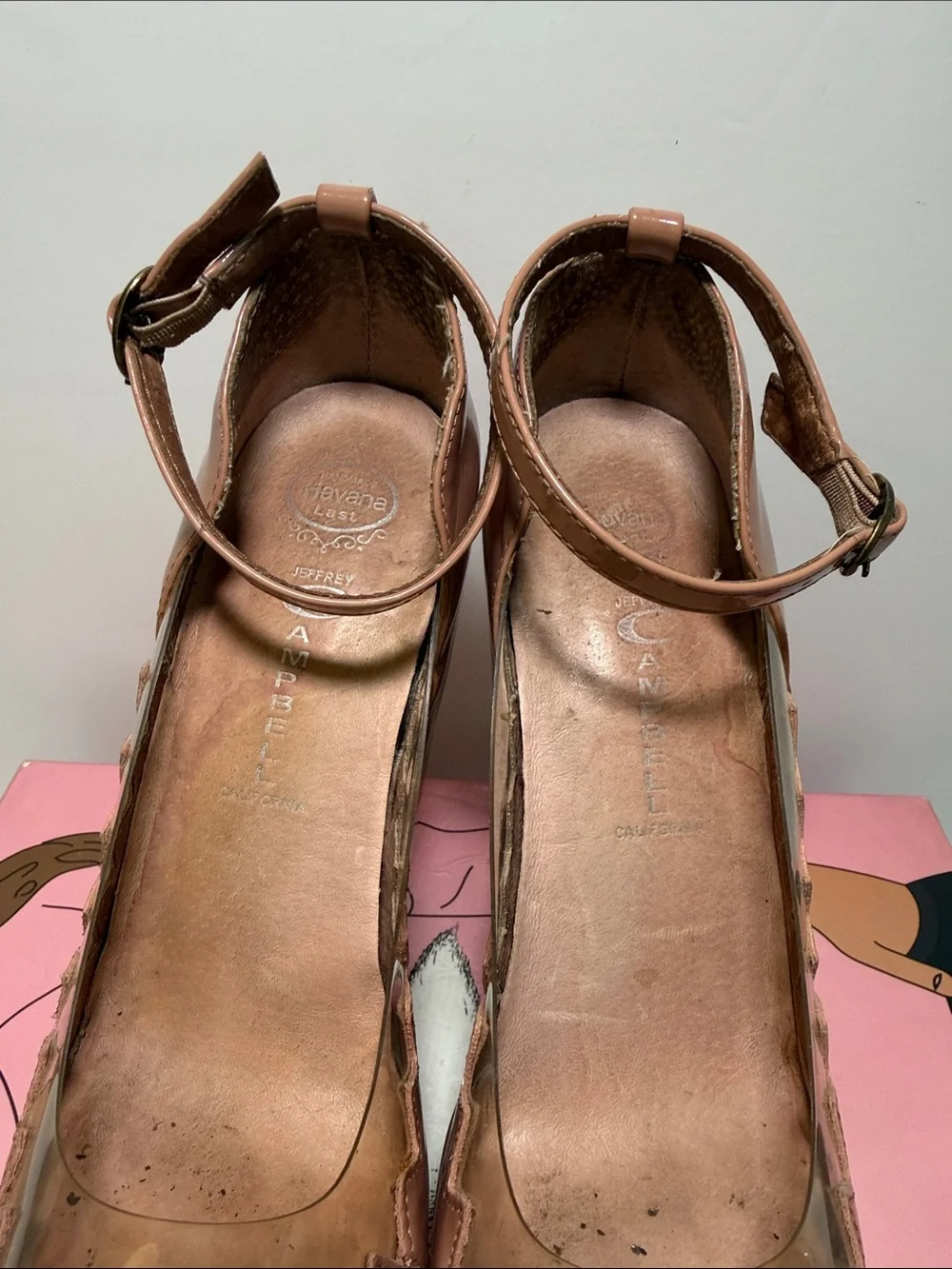 Jeffrey Campbell - Nude Patent Platform Wedge Pumps with Ankle Strap